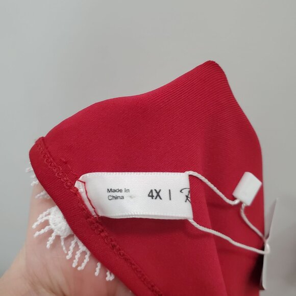 Rosegal Woman's Bright Red White Lace Trim 3/4 Sleeve Peplum Top NWT Plus 4X - Picture 3 of 4